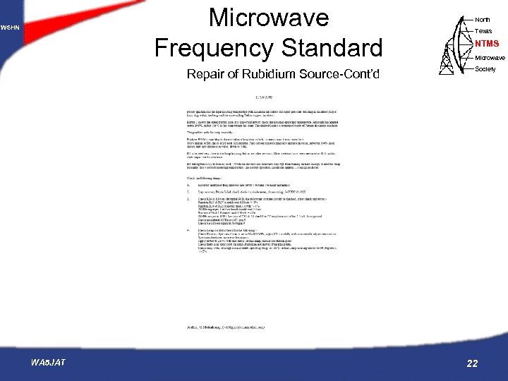 Microwave Frequency Standard W 5 HN Repair of Rubidium Source-Cont’d WA 5 JAT North
