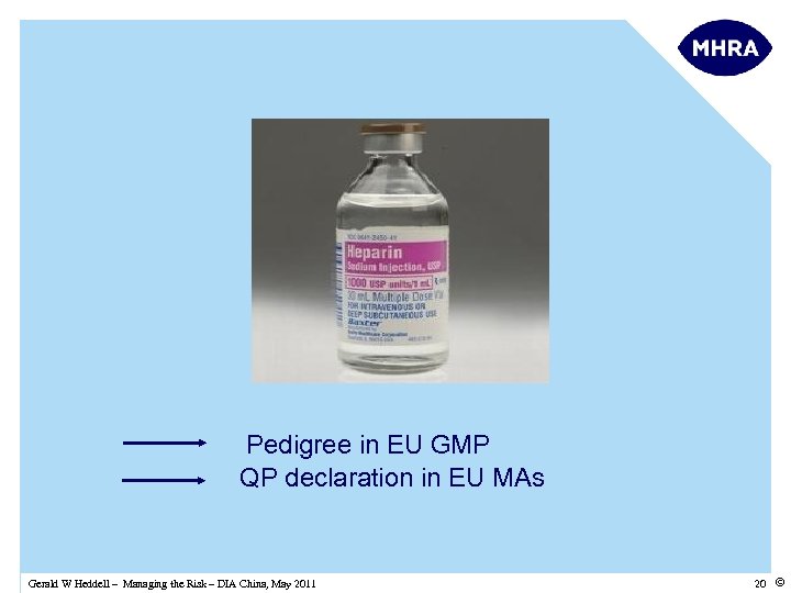 Pedigree in EU GMP QP declaration in EU MAs Gerald W Heddell – Managing