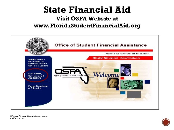 State Financial Aid Visit OSFA Website at www. Florida. Student. Financial. Aid. org Office