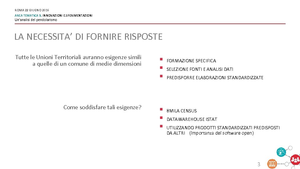 ROMA 22 GIUGNO 2016 AREA TEMATICA 3. INNOVAZIONI E SPERIMENTAZIONI Un’analisi del pendolarismo LA