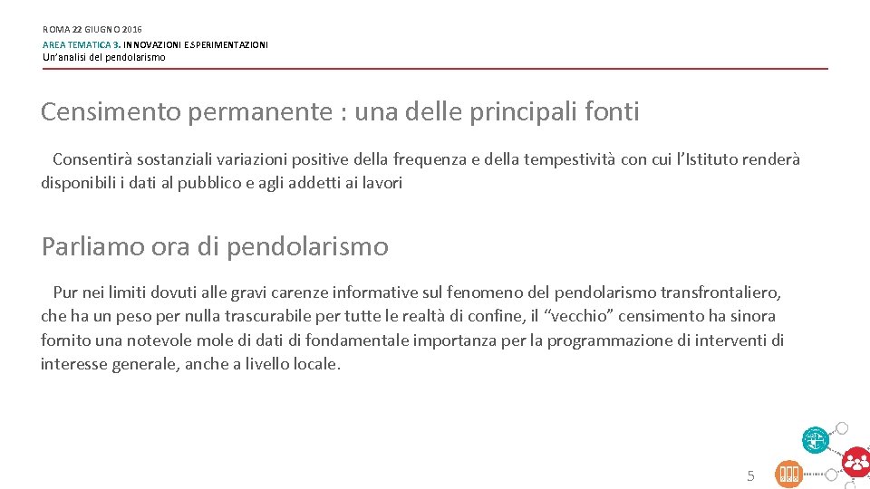 ROMA 22 GIUGNO 2016 AREA TEMATICA 3. INNOVAZIONI E SPERIMENTAZIONI Un’analisi del pendolarismo Censimento
