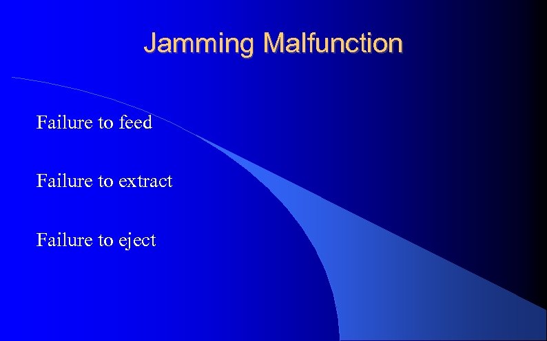 Jamming Malfunction Failure to feed Failure to extract Failure to eject 