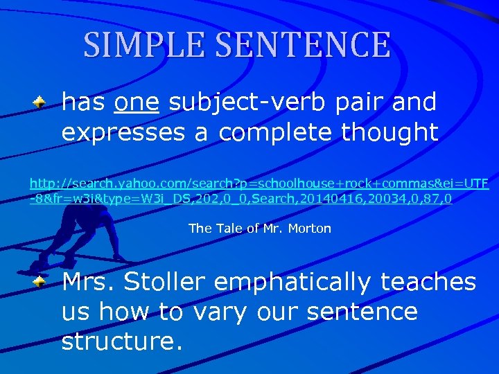 SIMPLE SENTENCE has one subject-verb pair and expresses a complete thought http: //search. yahoo.