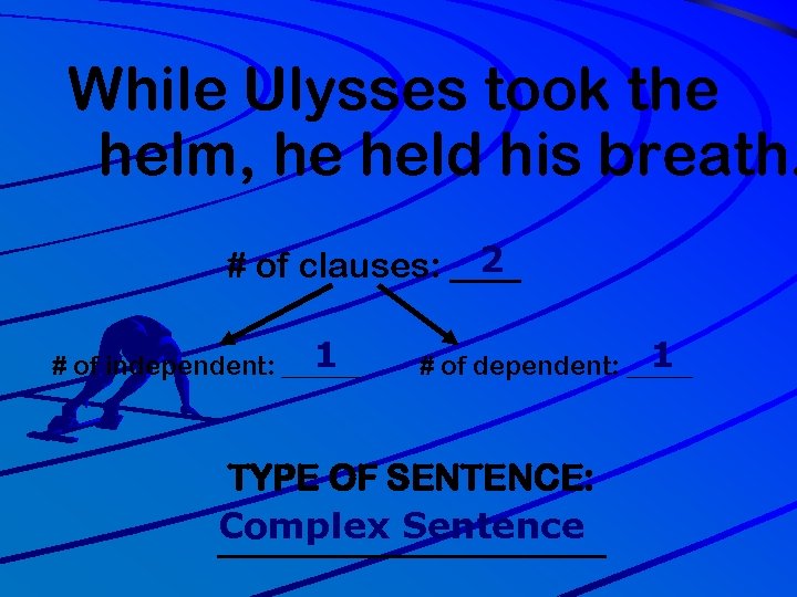 While Ulysses took the helm, he held his breath. 2 # of clauses: ____