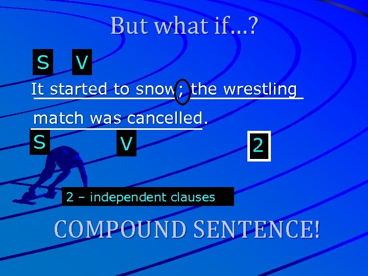 But what if…? S V It started to snow; the wrestling match was cancelled.