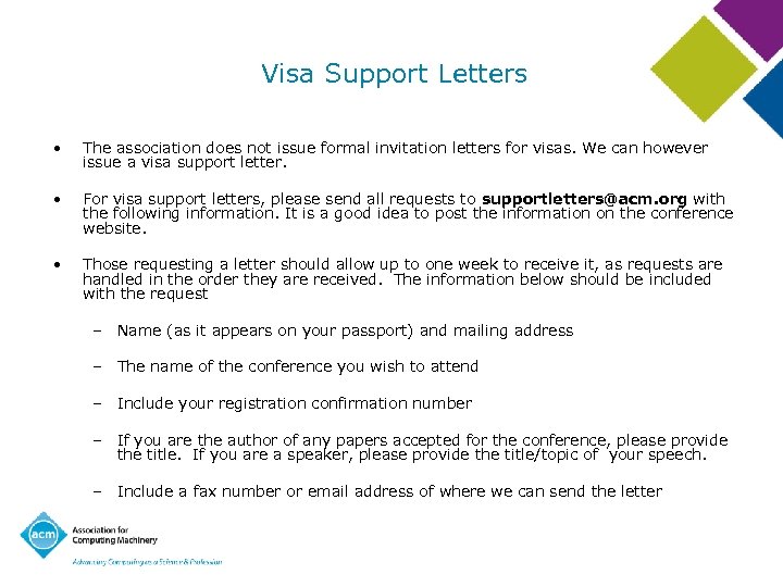 Visa Support Letters • The association does not issue formal invitation letters for visas.