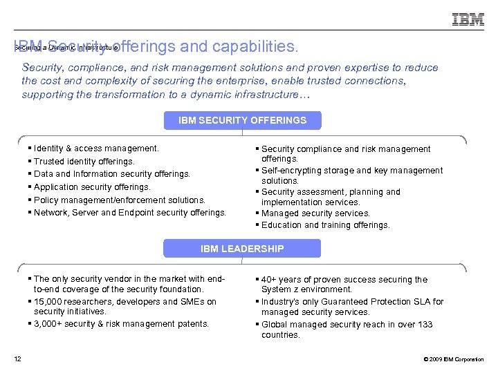 Securing Dynamic Infrastructure IBMa Security offerings and capabilities. Security, compliance, and risk management solutions