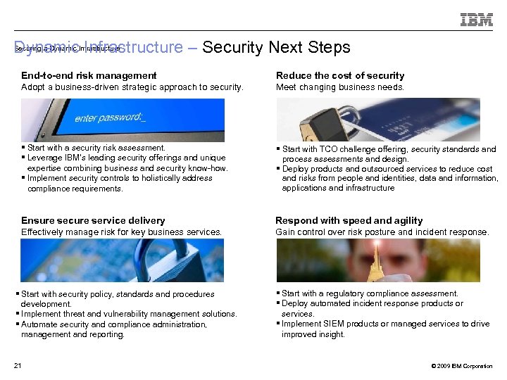 Securing a Dynamic Infrastructure – Security Next Steps Dynamic. Infrastructure End-to-end risk management Reduce