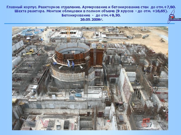 Главный корпус. Реакторное отделение. Армирование и бетонирование стен до отм. +7, 80. Шахта реактора.