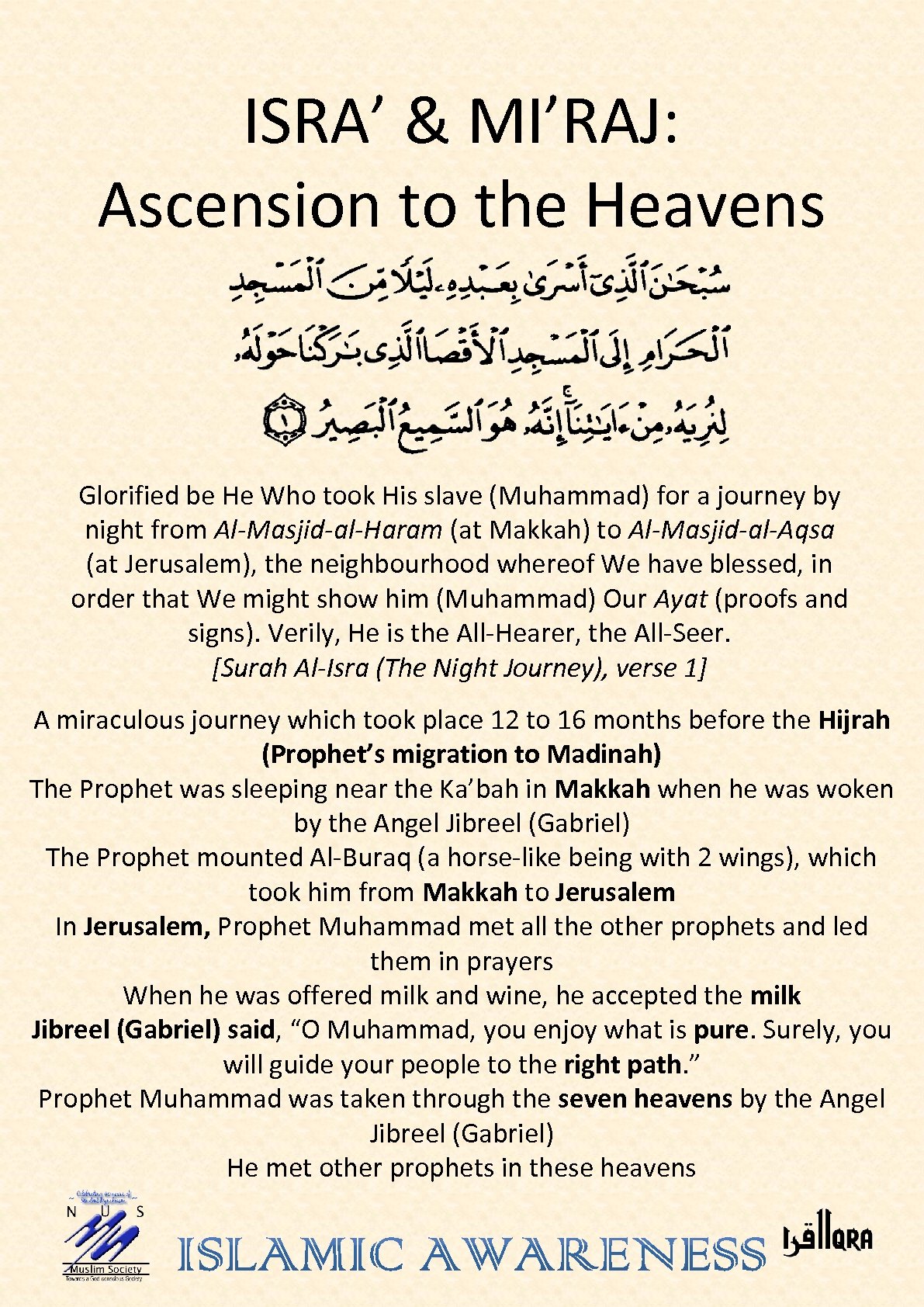 ISRA’ & MI’RAJ: Ascension to the Heavens Glorified be He Who took His slave