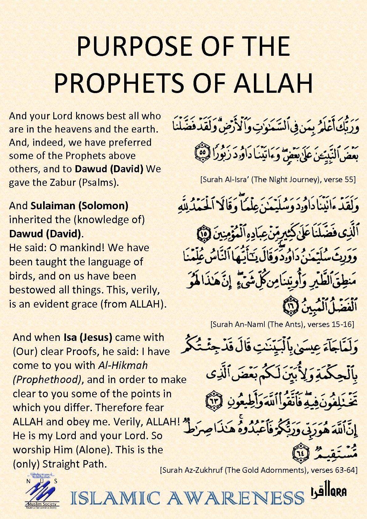 PURPOSE OF THE PROPHETS OF ALLAH And your Lord knows best all who are