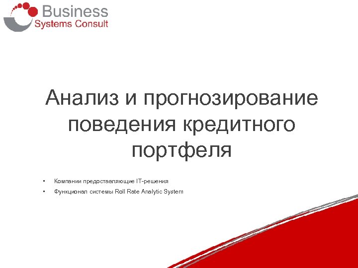 Анализ и прогнозирование поведения кредитного портфеля • Компании предоставляющие IT-решения • Функционал системы Roll