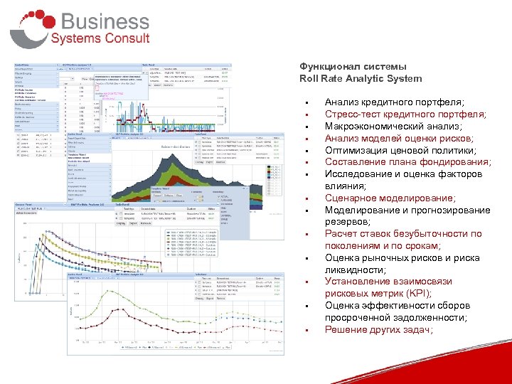 Функционал системы Roll Rate Analytic System • • • • Анализ кредитного портфеля; Стресс-тест