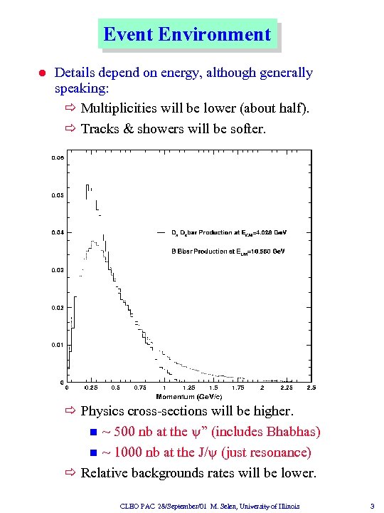 Event Environment l Details depend on energy, although generally speaking: ð Multiplicities will be