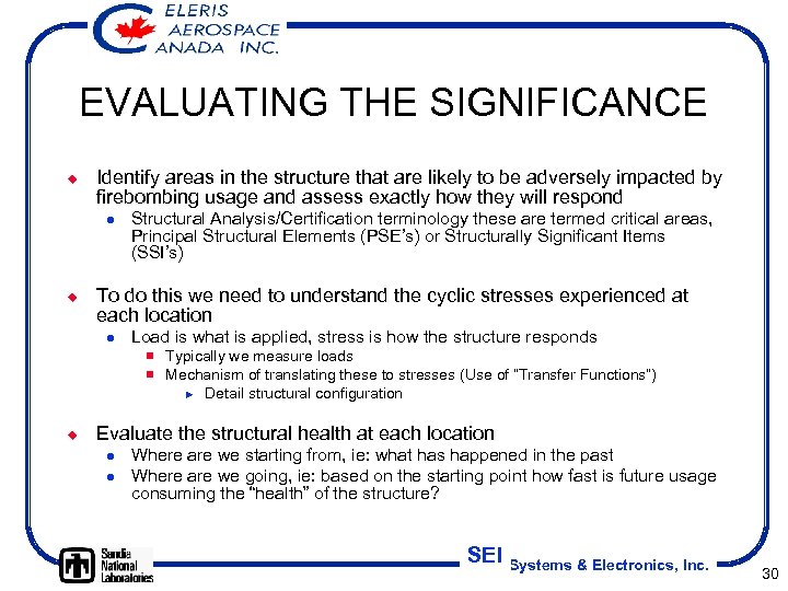 EVALUATING THE SIGNIFICANCE ¿ Identify areas in the structure that are likely to be