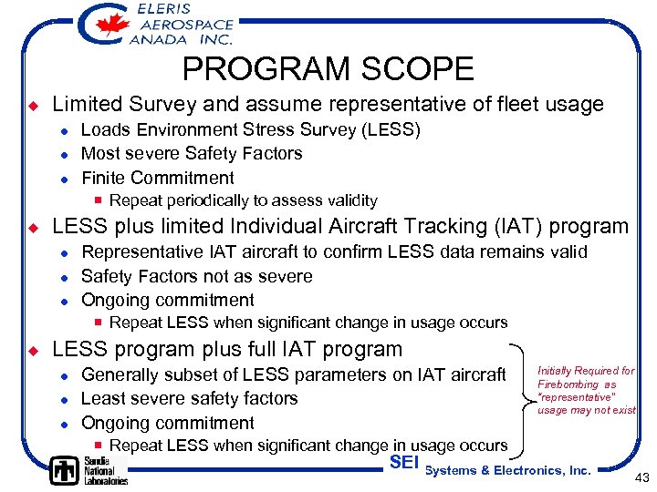 PROGRAM SCOPE ¿ Limited Survey and assume representative of fleet usage l l l