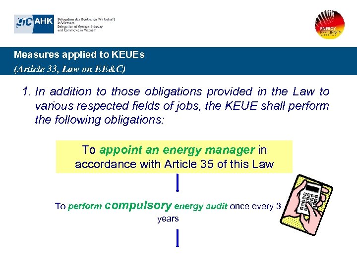 Measures applied to KEUEs (Article 33, Law on EE&C) 1. In addition to those