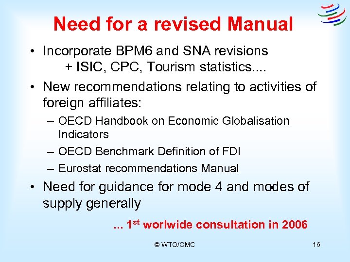 Need for a revised Manual • Incorporate BPM 6 and SNA revisions + ISIC,