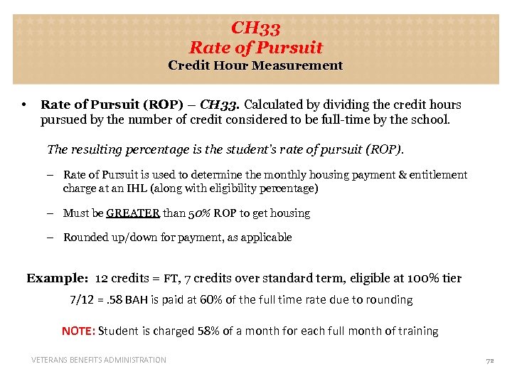 CH 33 Rate of Pursuit Credit Hour Measurement • Rate of Pursuit (ROP) –