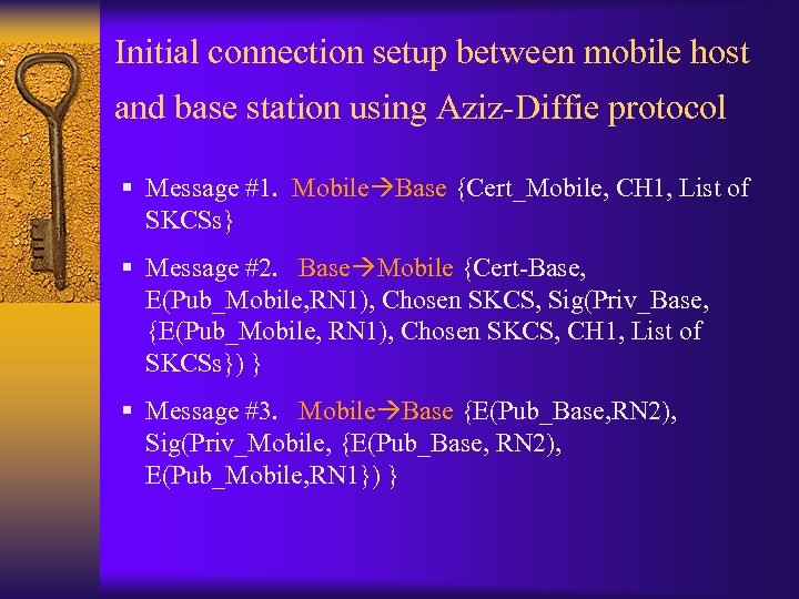 Initial connection setup between mobile host and base station using Aziz-Diffie protocol § Message