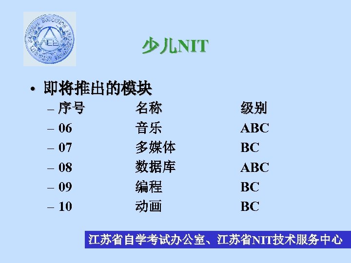 少儿NIT • 即将推出的模块 – 序号 – 06 – 07 – 08 – 09 –