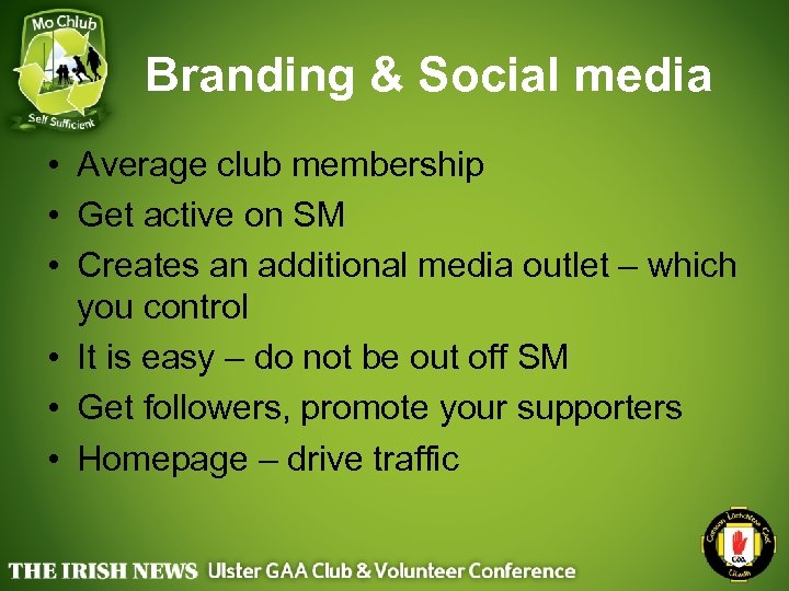 Branding & Social media • Average club membership • Get active on SM •