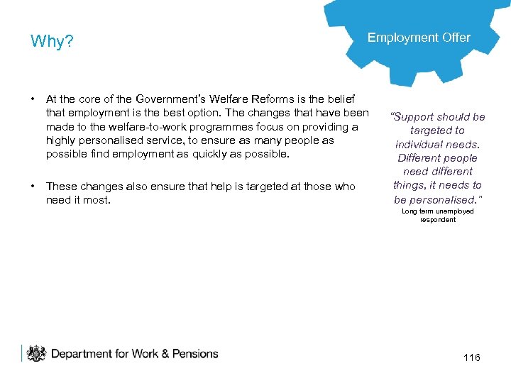 Why? Employment Offer • At the core of the Government’s Welfare Reforms is the