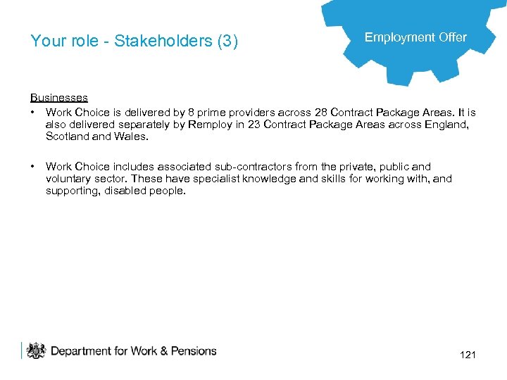 Your role - Stakeholders (3) Employment Offer Businesses • Work Choice is delivered by