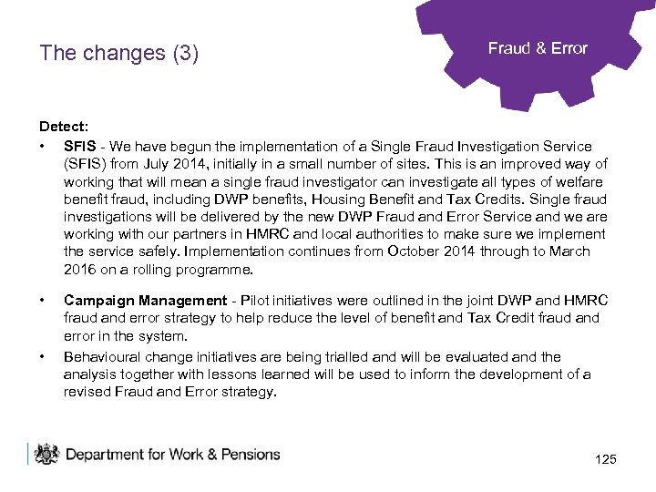 The changes (3) Fraud & Error Detect: • SFIS - We have begun the