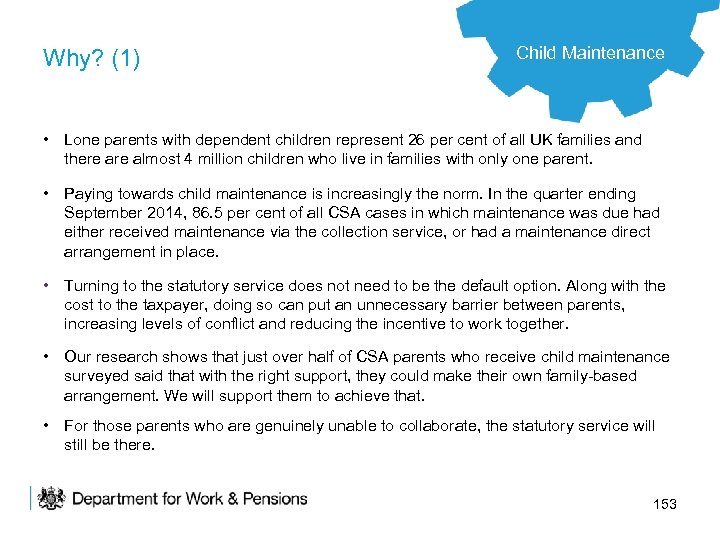 Why? (1) Child Maintenance • Lone parents with dependent children represent 26 per cent