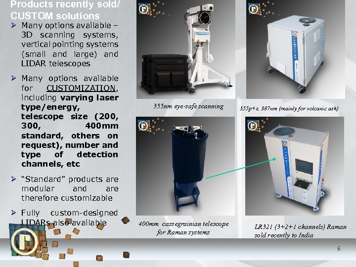 Products recently sold/ CUSTOM solutions Many options available – 3 D scanning systems, vertical