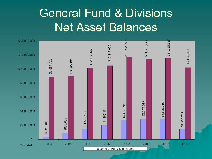 General Fund & Divisions Net Asset Balances 