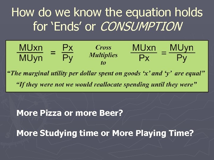 How do we know the equation holds for ‘Ends’ or CONSUMPTION More Pizza or