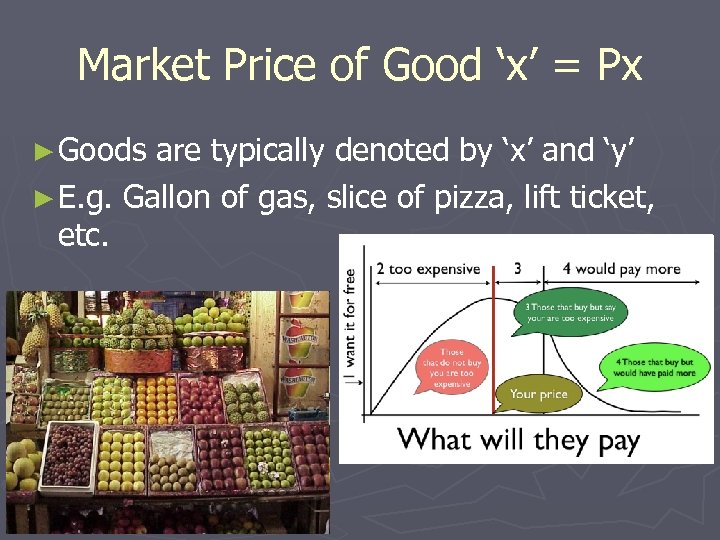 Market Price of Good ‘x’ = Px ► Goods are typically denoted by ‘x’