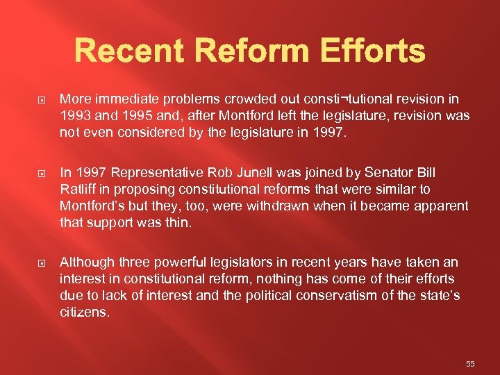  More immediate problems crowded out consti¬tutional revision in 1993 and 1995 and, after