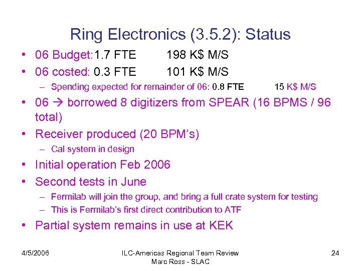 Ring Electronics (3. 5. 2): Status • 06 Budget: 1. 7 FTE • 06