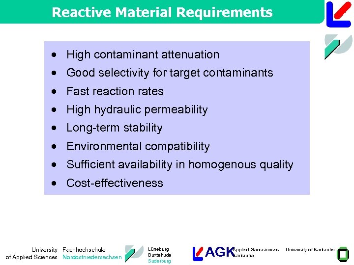 Reactive Material Requirements · High contaminant attenuation · Good selectivity for target contaminants ·