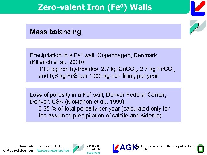 Zero-valent Iron (Fe 0) Walls Mass balancing Precipitation in a Fe 0 wall, Copenhagen,