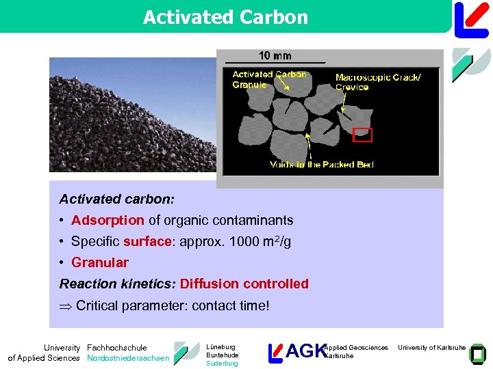 Activated Carbon Activated carbon: • Adsorption of organic contaminants • Specific surface: approx. 1000