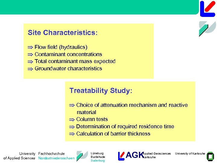 Site Characteristics: Flow field (hydraulics) Contaminant concentrations Total contaminant mass expected Groundwater characteristics Treatability