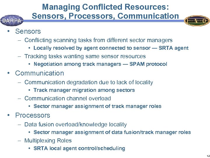 Managing Conflicted Resources: Sensors, Processors, Communication • Sensors – Conflicting scanning tasks from different