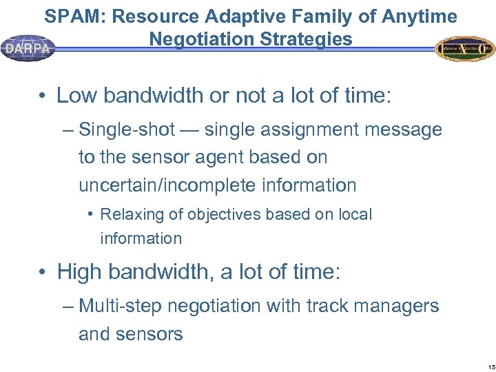 SPAM: Resource Adaptive Family of Anytime Negotiation Strategies • Low bandwidth or not a