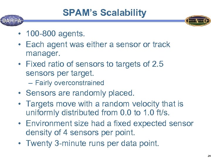 SPAM’s Scalability • 100 -800 agents. • Each agent was either a sensor or