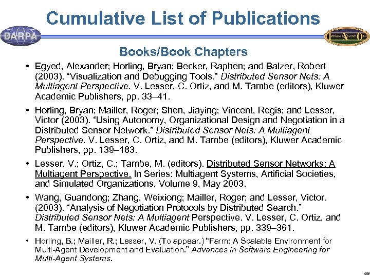 Cumulative List of Publications Books/Book Chapters • Egyed, Alexander; Horling, Bryan; Becker, Raphen; and