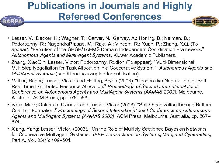 Publications in Journals and Highly Refereed Conferences • Lesser, V. ; Decker, K. ;