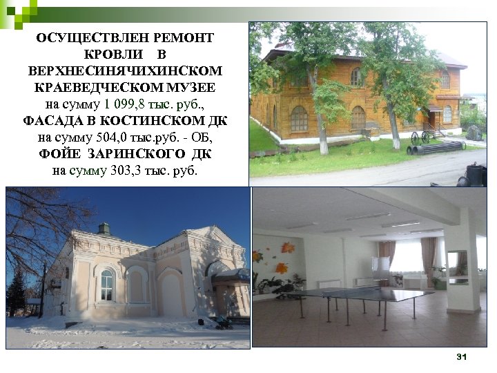ОСУЩЕСТВЛЕН РЕМОНТ КРОВЛИ В ВЕРХНЕСИНЯЧИХИНСКОМ КРАЕВЕДЧЕСКОМ МУЗЕЕ на сумму 1 099, 8 тыс. руб.