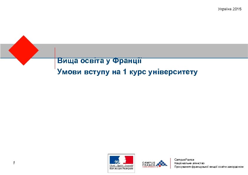 Україна 2015 Вища освіта у Франції Умови вступу на 1 курс університету 1 Campus.