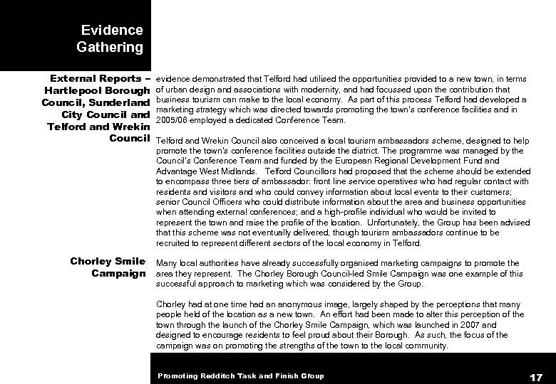 Evidence Gathering External Reports – Hartlepool Borough Council, Sunderland City Council and Telford and