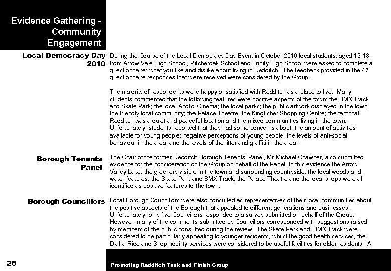 Evidence Gathering - Community Engagement Local Democracy Day During the Course of the Local