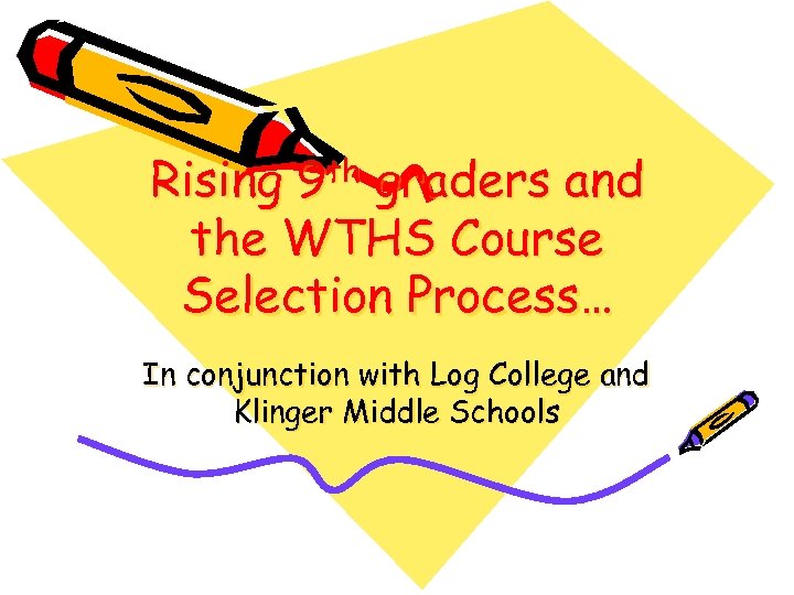 Rising 9 th graders and the WTHS Course Selection Process… In conjunction with Log